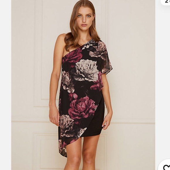 Le Chateau One Shoulder Floral Chiffon Dress NWOT size Xsmall - Picture 12 of 14